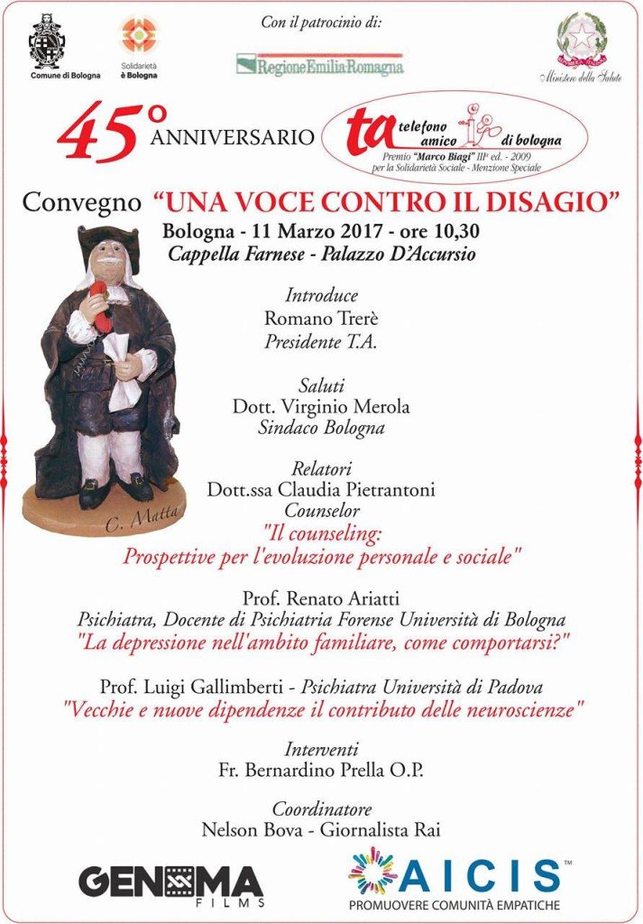 Convegno "Una Voce contro il Disagio" edizione 2017, 45° anniversario per Telefono Amico di Bologna